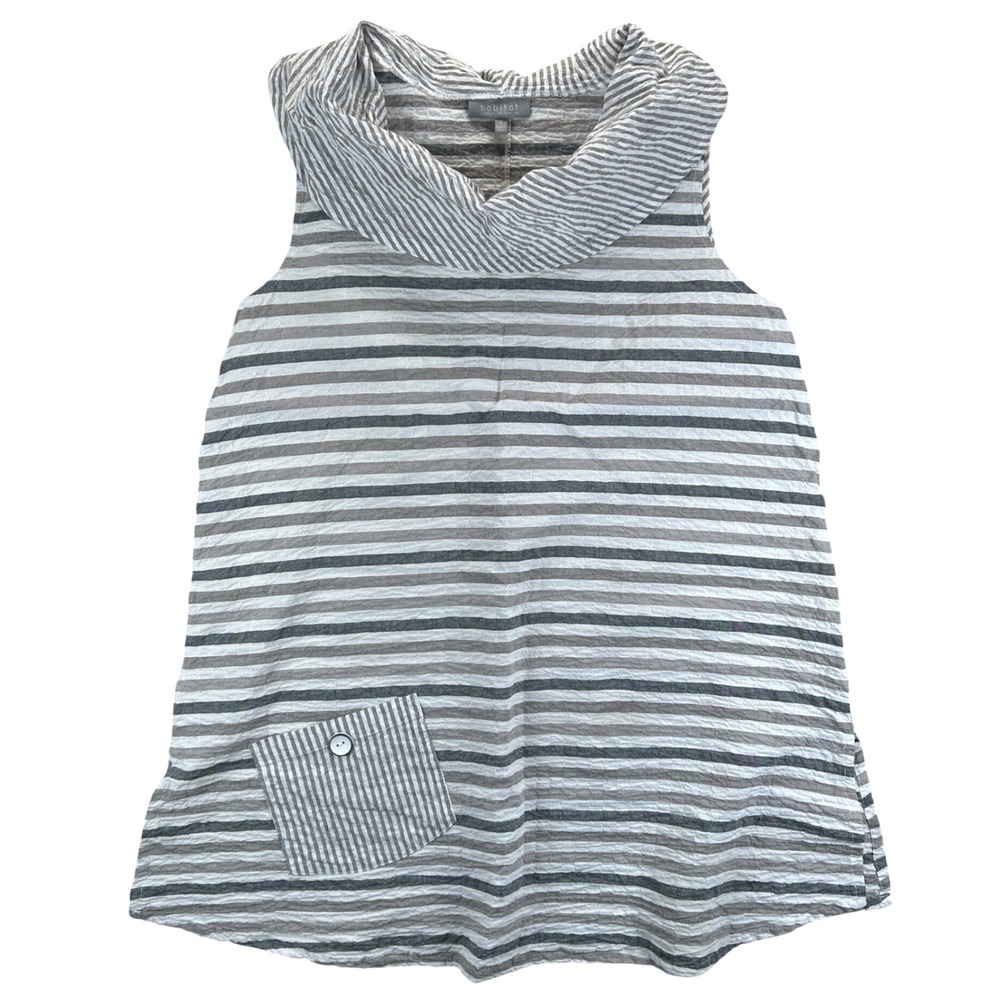 Habitat Sleeveless Cowl Neck Tunic Top Womens Medium Striped Lagenlook Boho Gray
